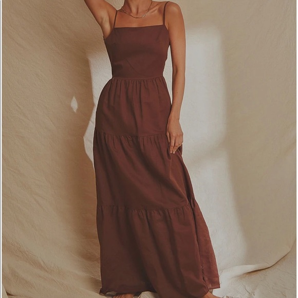 Peppermayo Dresses & Skirts - Chocolate brown thin strap open back linen maxi dress size US 2